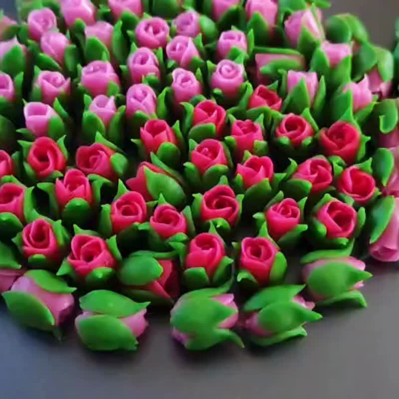 Clay rose buds with holes, 50 pcs/pack, for making garlands, jewelry, and - Hair Accessories - Clay 