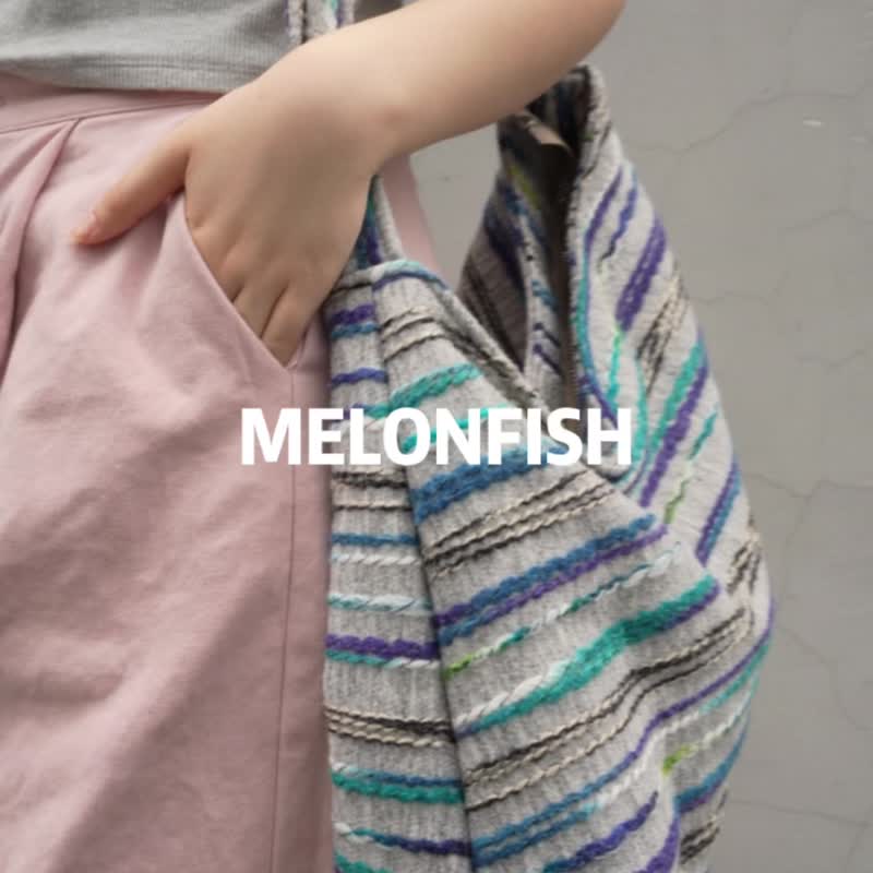 MELONFISH羊毛條紋拼色HOBO - 側背包/斜背包 - 羊毛 