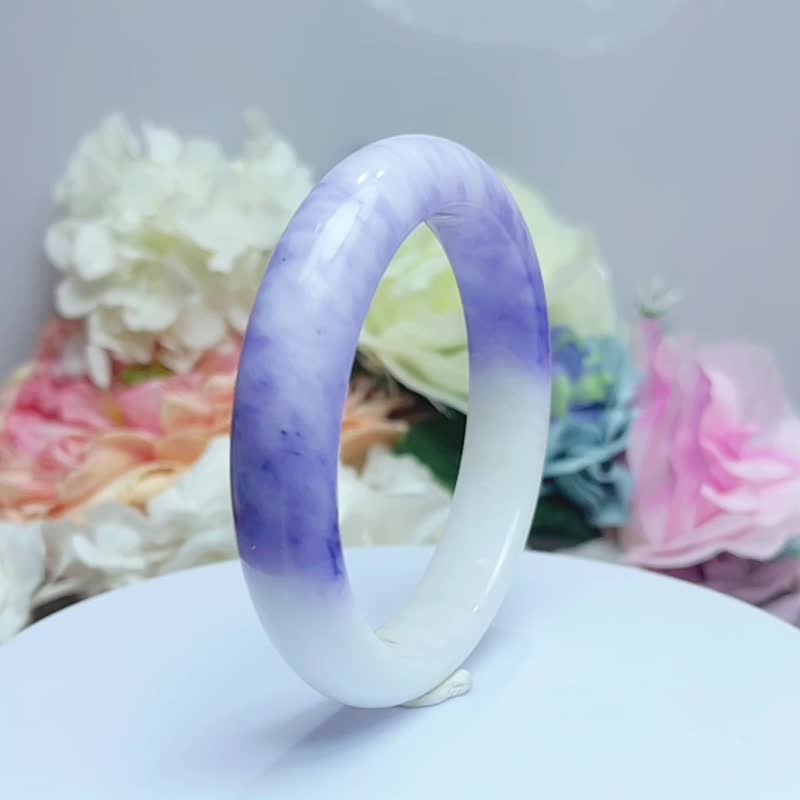 NO.208 Rare and beautiful half-wall purple white jade, inner diameter 60 MM, romantic and gentle Hetian jade with ring mouth - สร้อยข้อมือ - หยก สีม่วง