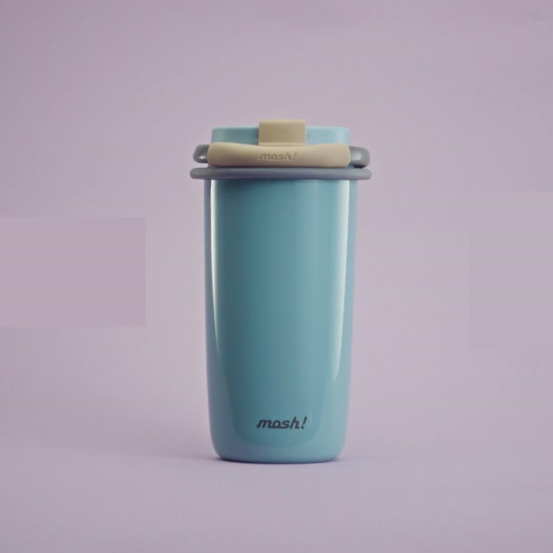 加贈吸管&手提袋 ∣日本Mosh! 圈圈吸管杯-480ml (淺藍色) - 水壺/水瓶 - 其他材質 藍色