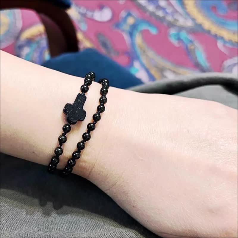 Cross Bracelet Double Wrap Knotted Petite Gems Bead Slip Knots Cord Knotting - สร้อยข้อมือ - เครื่องเพชรพลอย หลากหลายสี