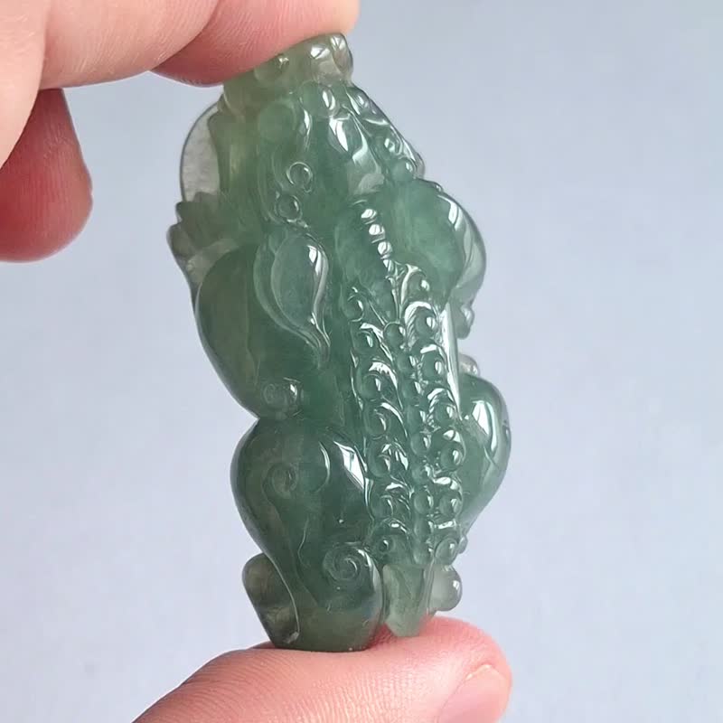 Fortune Pixiu pendant | Natural Burmese jadeite | jade - Necklaces - Jade 