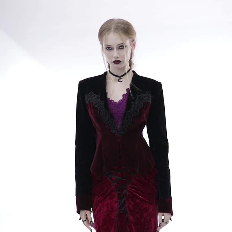 所羅莫納里精美蝙蝠擺外套 - 紅 / 黑 / 深V領 - 女西裝外套 - 其他材質 紅色