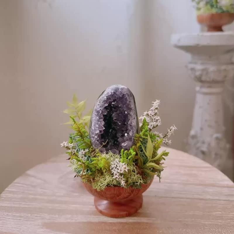 紫水晶 晶鎮 窩窩 鎮宅小晶鎮。 微景觀永生葉材 綠植栽 - 盆栽/植栽 - 水晶 紫色