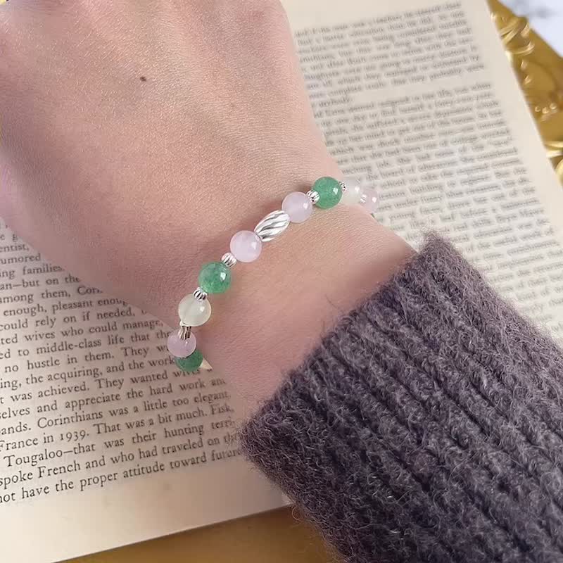 Life Spirit No. 4 925 sterling silver crystal bracelet rose quartz grape Stone strawberry crystal - Bracelets - Crystal Green