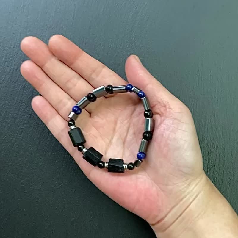 黑碧璽原石 青金石 黑膽石 太赫茲 黑曜石 個性鋼 手鍊 手環 - 手鍊/手環 - 水晶 多色