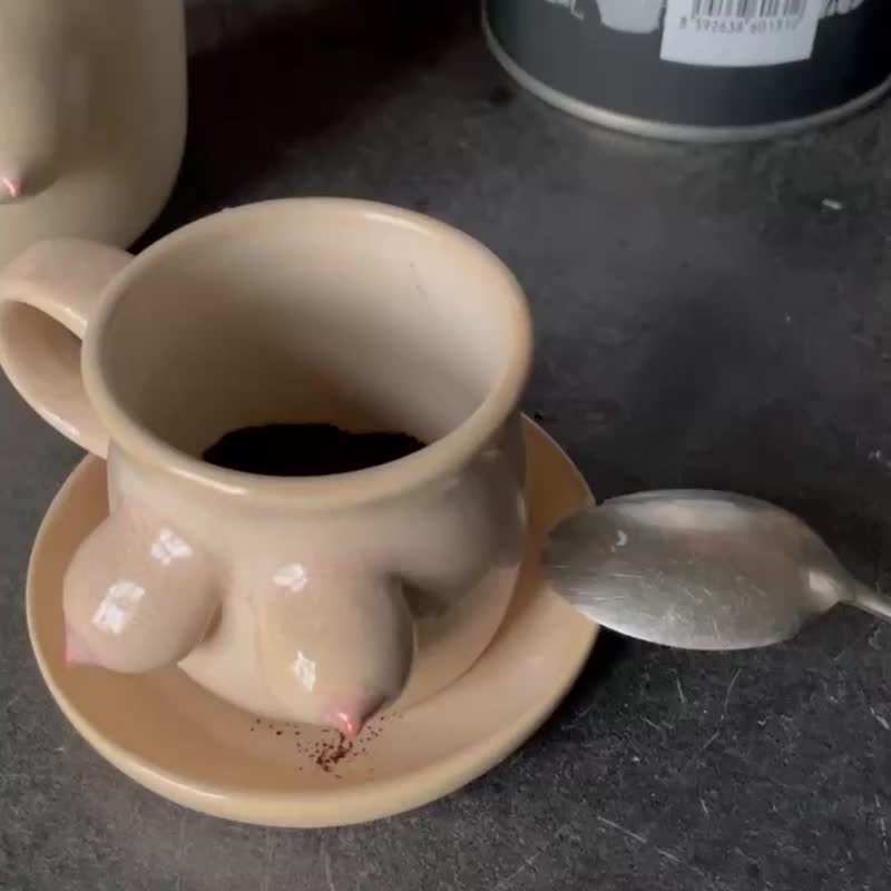 Handmade espresso set coffee mugs with personalized boobs - Cups - Pottery 