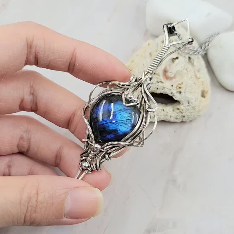 999 Sterling Silver Blue Labradorite Gothic Style Long Necklace - สร้อยคอ - เงินแท้ 