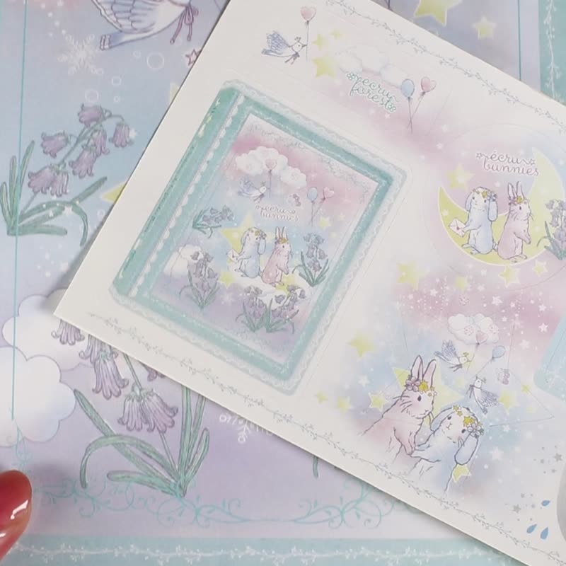 Stamp collection: [Postcard holder] Flower festival series, dreamy rabbit design - แฟ้ม - พลาสติก สีเขียว