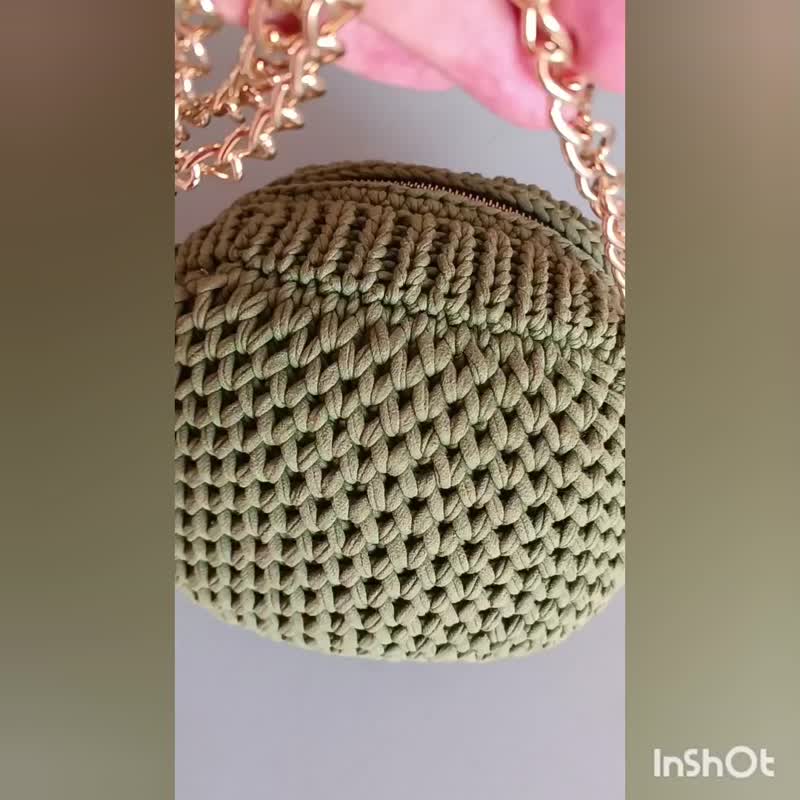 Khaki crossbody bags Handmade small cotton bag With metal strap - อื่นๆ - ผ้าฝ้าย/ผ้าลินิน สีกากี