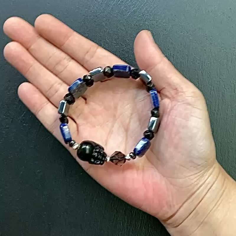 青金石x太赫茲x冰曜石x黑曜石x黑膽石x銀沙黑曜石貔貅純銀手鍊 - 手鍊/手環 - 水晶 多色