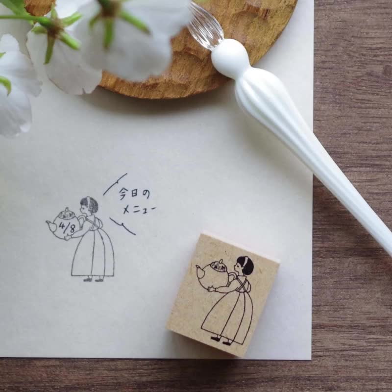 茶壺與波波頭女孩 可愛印章 - 印章/印台 - 木頭 咖啡色