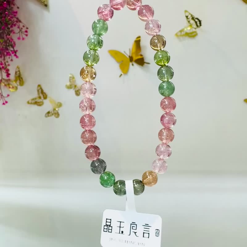 精品春天仙女色彩碧璽6.5mm12g高頻磁場旺夫石電氣石 - 手鍊/手環 - 水晶 多色