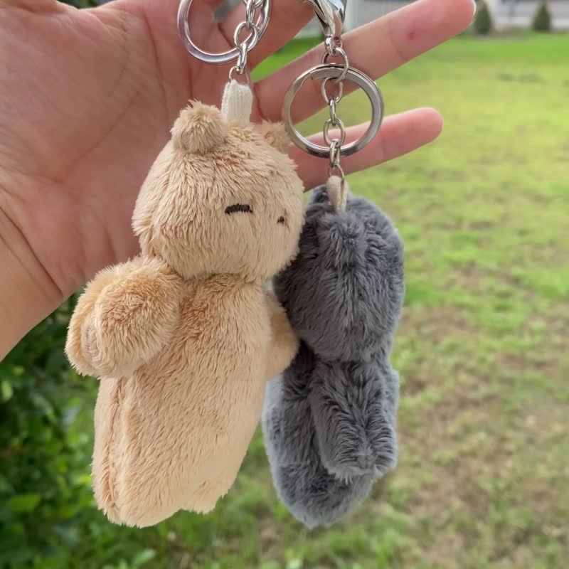 Teddy bear keychain, mangosteen and sapodilla, brown bear, buffalo bear - 吊飾/掛飾 - 聚酯纖維 咖啡色