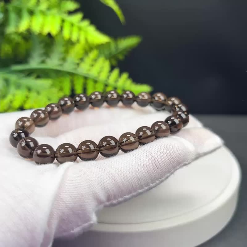精品玻璃體茶晶手串8mm冰透煙水晶手錬勇氣信心陽性能量辟邪驅災 - 手鍊/手環 - 水晶 
