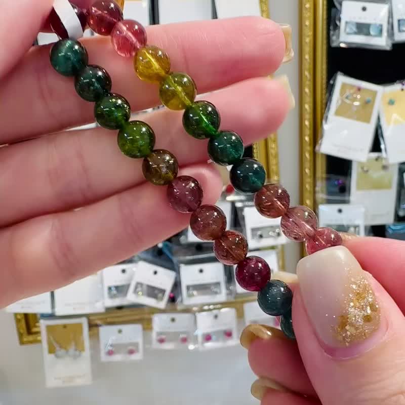 Natural old mine rich color tourmaline 7mm15g crystal attracts wealth, strong magnetic field, Wangfu Stone belt, rare blue jade - สร้อยข้อมือ - คริสตัล หลากหลายสี