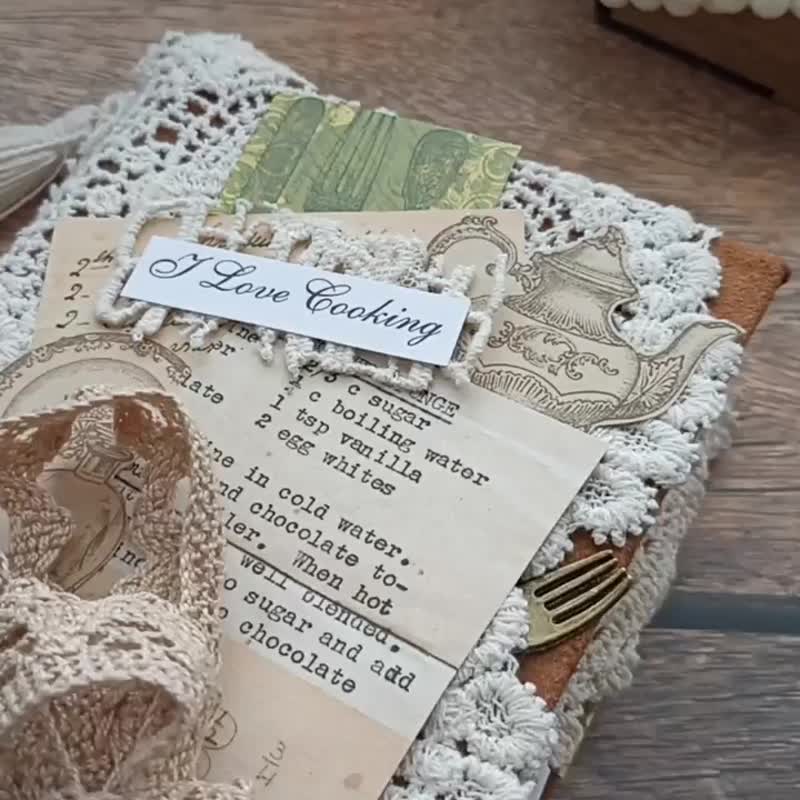 Kitchen junk journal handmade Cook book for recipes Homemade country vintage - 筆記簿/手帳 - 紙 卡其色