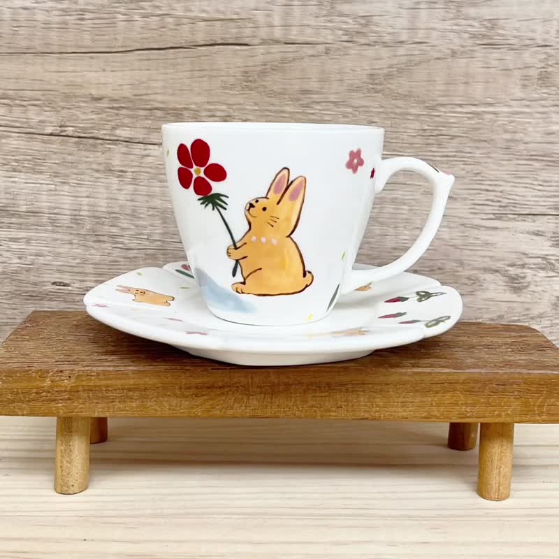 A Lu Rabbit 陶器カップセット/ギフト オリジナル手描き 1点限り - グラス・コップ - 陶器 多色