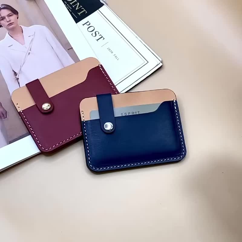 Contrasting color double-sided sensor card holder card holder banknote holder double-sided sensor can be customized with hot stamping/embossing - กระเป๋าสตางค์ - หนังแท้ 