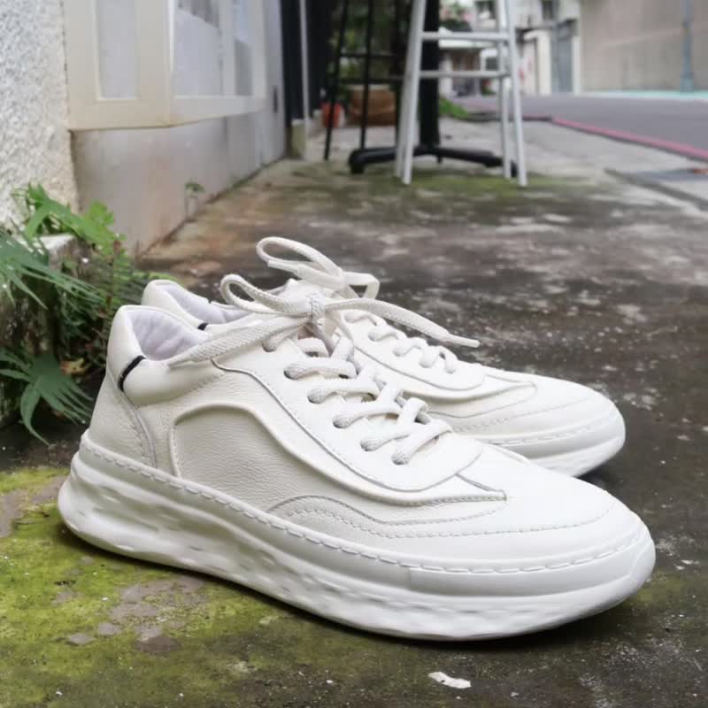 手揉牛皮休閒鞋-1587 - 男運動鞋/球鞋 - 真皮 白色