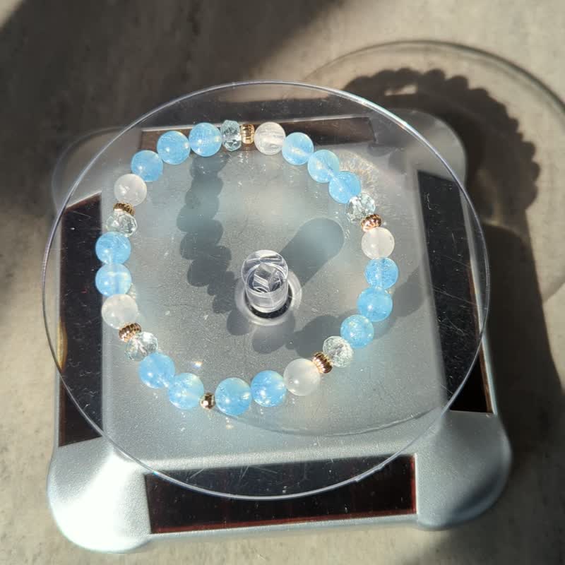 海藍寶x托帕石x月光石 水晶設計手鍊 【6MM】 - 手鍊/手環 - 半寶石 透明