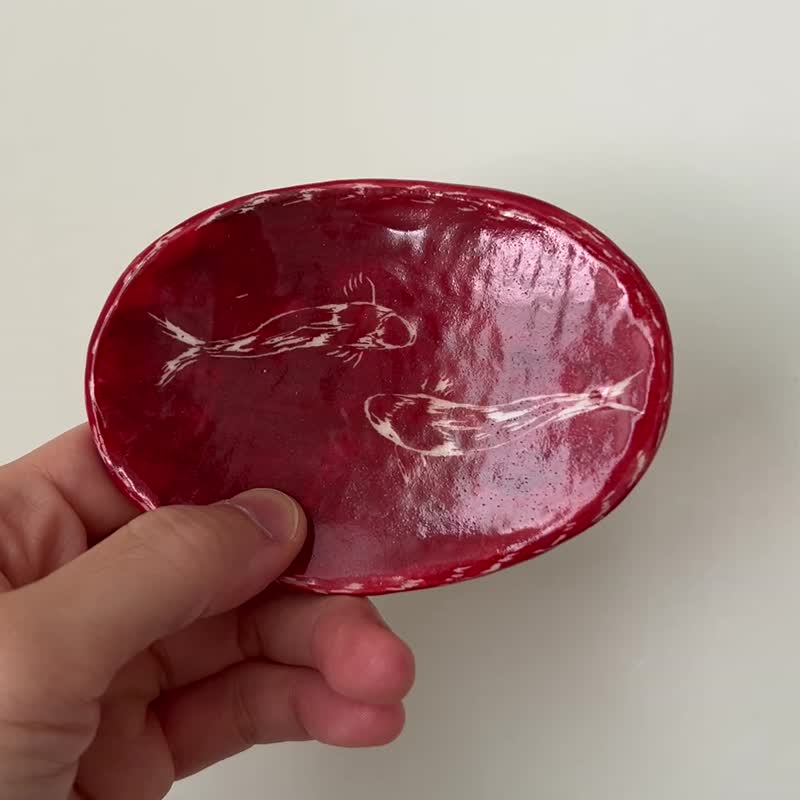 有魚有餘  手繪陶 10x7cm - 盤子/餐盤/盤架 - 陶 