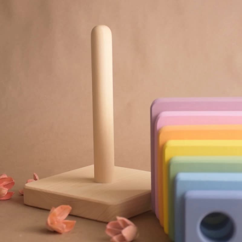 Pastel Wooden Stacking Rings Square Best Montessori Educational Toy for Children - 寶寶/兒童玩具/玩偶 - 木頭 粉紅色