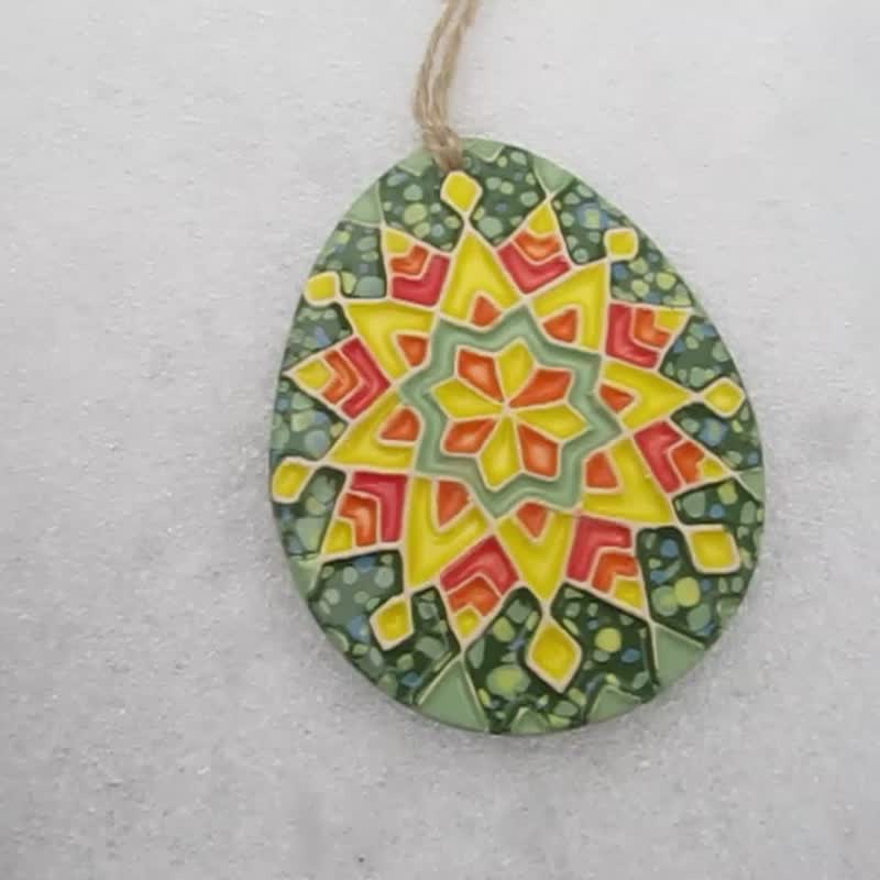 Ceramic egg easter decoration,pottery egg wall hanging,easter jewelry,easter egg - 壁貼/牆壁裝飾 - 陶 綠色