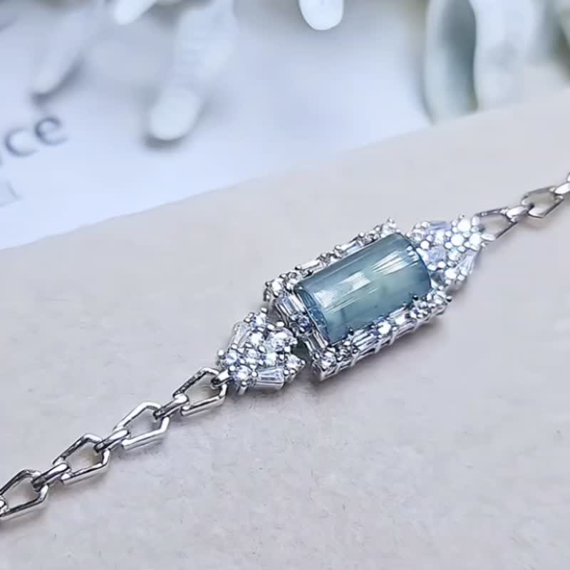 |女神藍燈管|A貨翡翠冰玻藍燈管11.4mm純銀鍍18k小奢華手鏈 - 手鍊/手環 - 玉石 