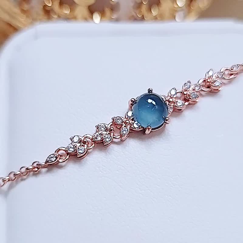 |Dreamy dark blue steel|A-grade jade ice glass dark blue steel cabochon 6.8mm sterling silver plated 18k rose fashion bracelet - สร้อยข้อมือ - หยก 