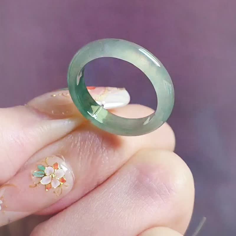 招財|療癒系放光冰膠飄花|緬甸A貨翡翠戒圈戒指#12 - 戒指 - 玉石 