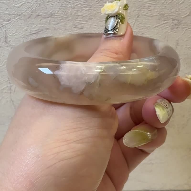 櫻花瑪瑙手鐲 瑪瑙手鐲高級烟紫冰灰成形粉花正鐲套鐲59-60可戴 - 手鍊/手環 - 玉石 
