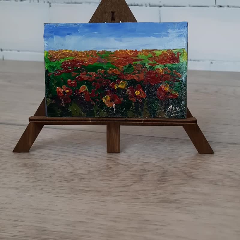 Poppy painting Original acrylic painting Landscape painting Flower Mini art - 海報/掛畫/掛布 - 其他材質 多色