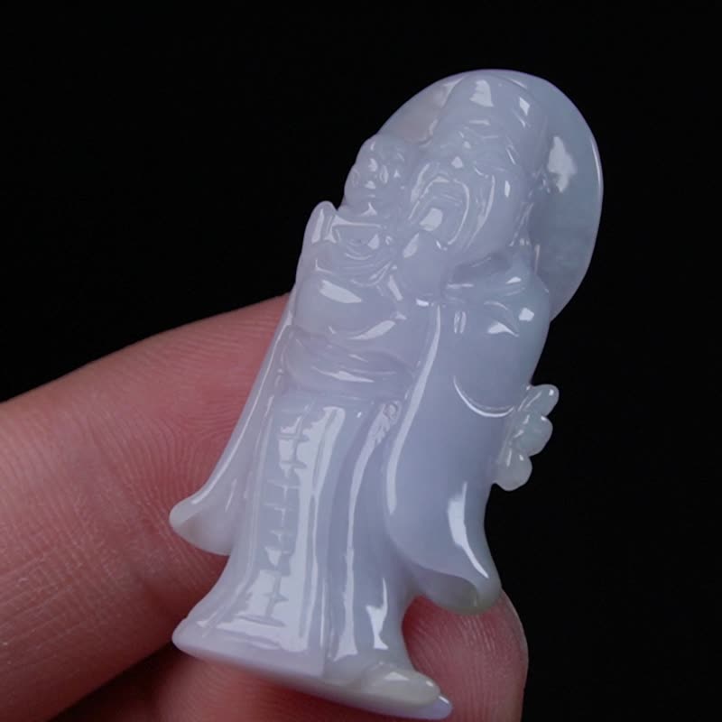 【福氣臨門】白翡翡翠福祿壽福星 | 天然緬甸玉A貨翡翠 | 送禮 - 吊飾/掛飾 - 玉石 紫色