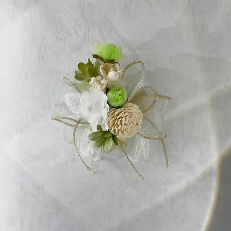 2朵1組綠色系手作花,胸花,布紗花,手腕花,禮服花,婚宴配飾,舞台花 - 胸花/手腕花 - 聚酯纖維 綠色