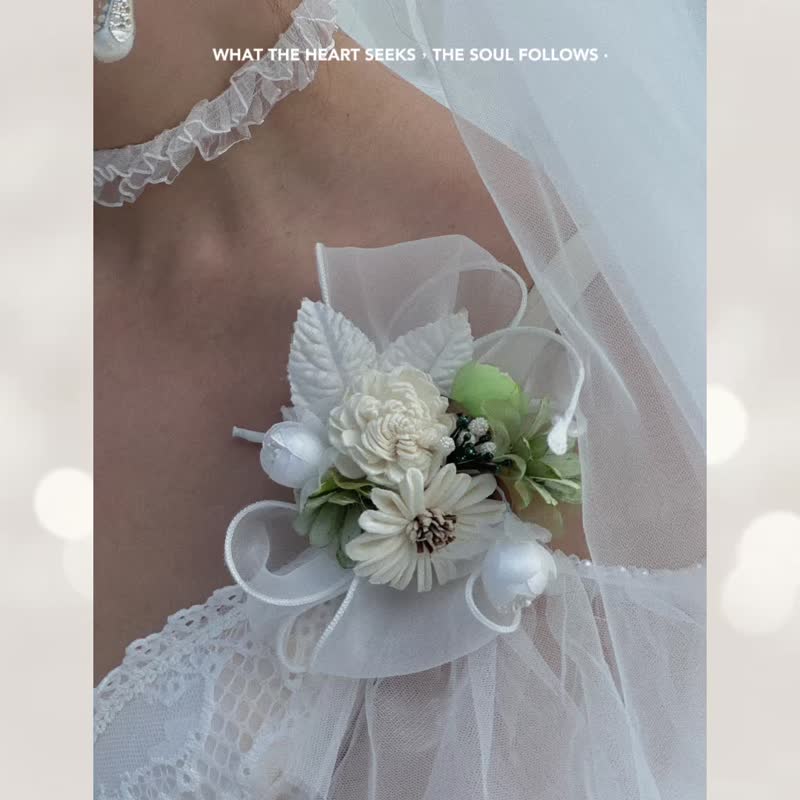 2朵1組綠色系手作花,胸花,布紗花,手腕花,禮服花,婚宴配飾,舞台花 - 胸花/手腕花 - 聚酯纖維 綠色