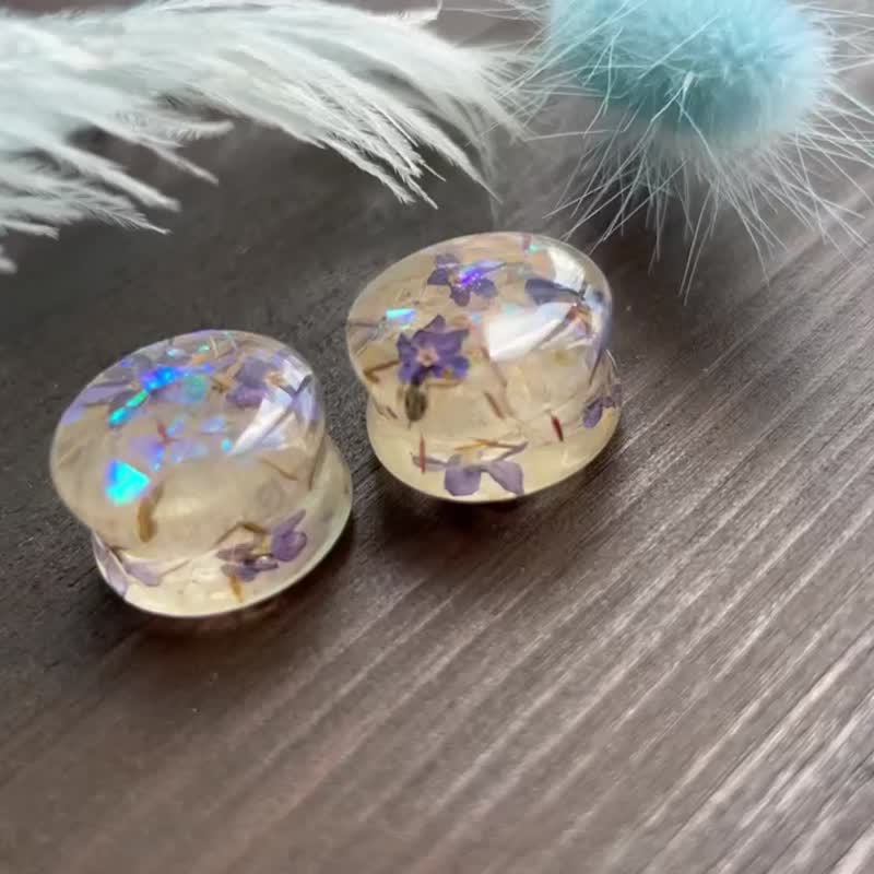 Forget-me-not plugs Dandelion plugs earrings 4g 2g 0g 00g ear gauges Resin Spark - 耳環/耳夾/耳骨夾 - 植物．花 藍色