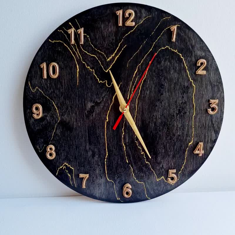 Wooden wall clock Unique wall clock with 3D numbers Silent clock Custom clock - นาฬิกา - ไม้ สีนำ้ตาล