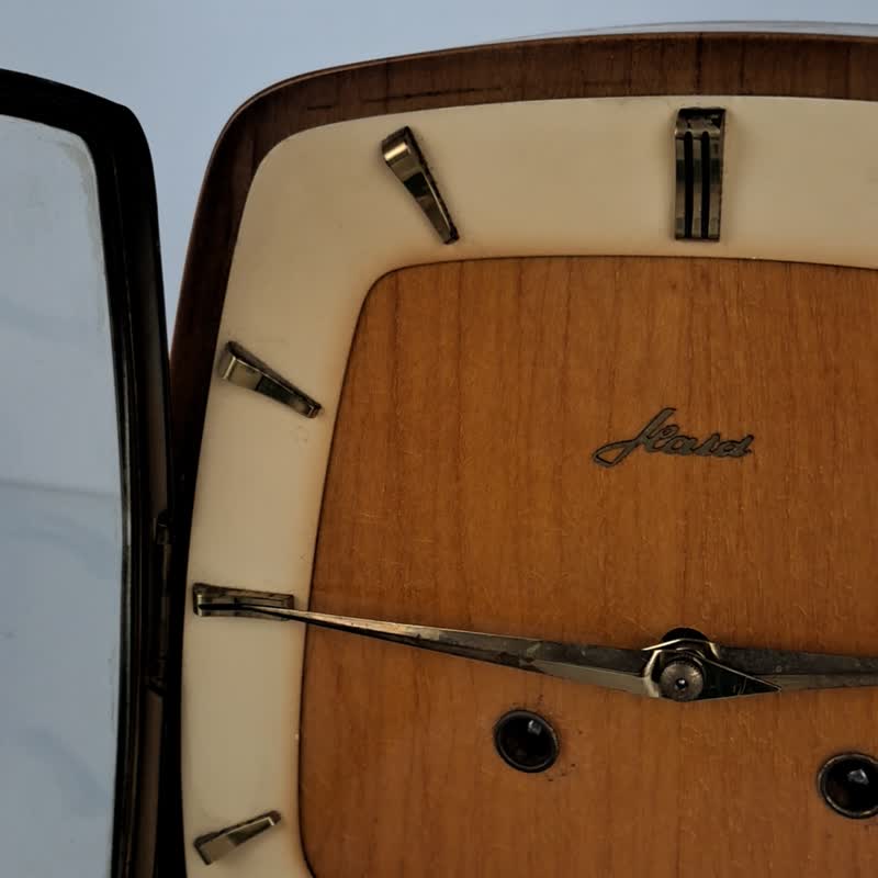 Vintage German Haid Mantle Table Clock – Antique Mid-Century Minimalist - 時鐘/鬧鐘 - 木頭 咖啡色