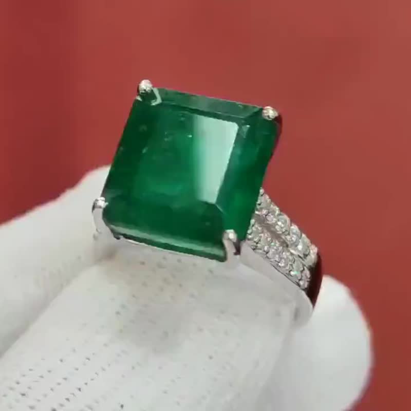 AAA天然祖母綠戒指 14K白金 女士祖母綠珠寶 週年紀念禮物 - 戒指 - 寶石 綠色