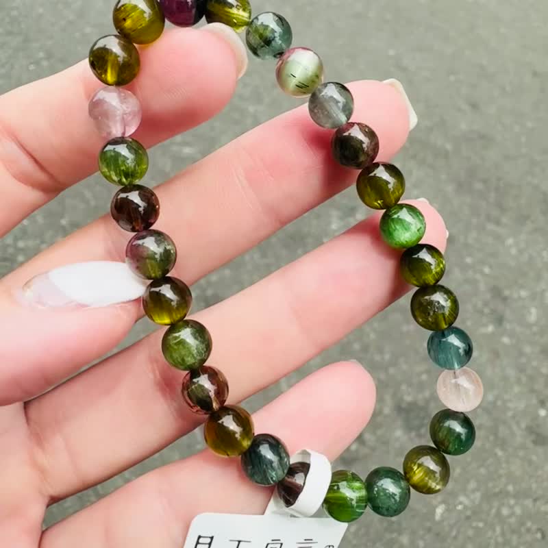 莫蘭迪墨油彩色彩碧璽6.5mm13.16g財富事業強磁場旺夫石帶藍碧璽 - 手鍊/手環 - 水晶 多色