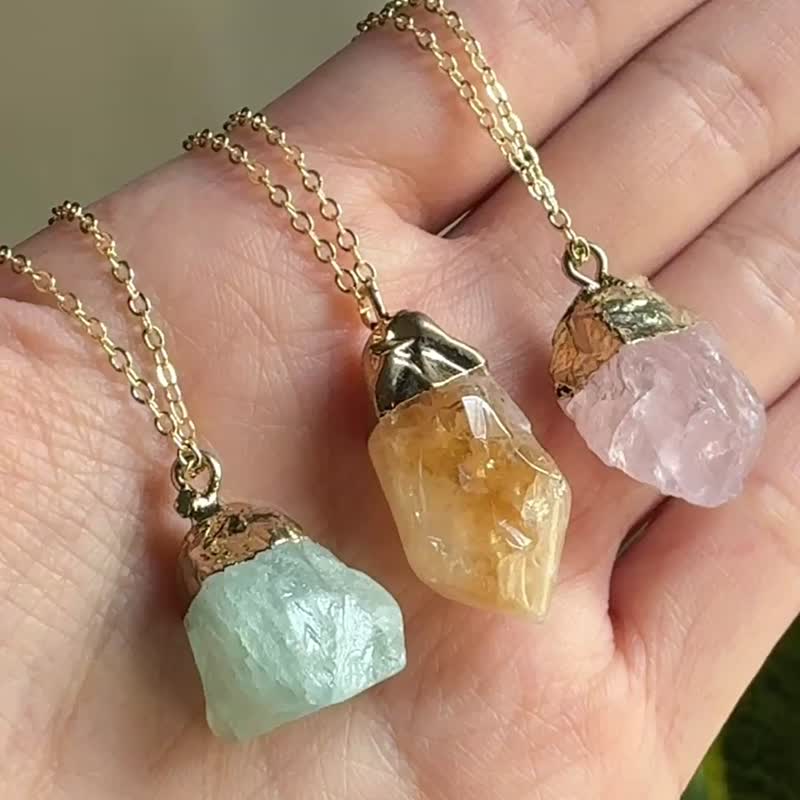 原石水晶 黃水晶 綠螢石 粉晶 天然原礦石項鍊 療癒禮物 - 項鍊 - 半寶石 橘色