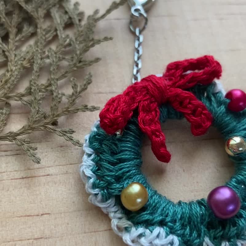 [Handmade Ornaments Series] Crochet Christmas Wreath Christmas Pendant Mini Pendant - Charms - Thread Green