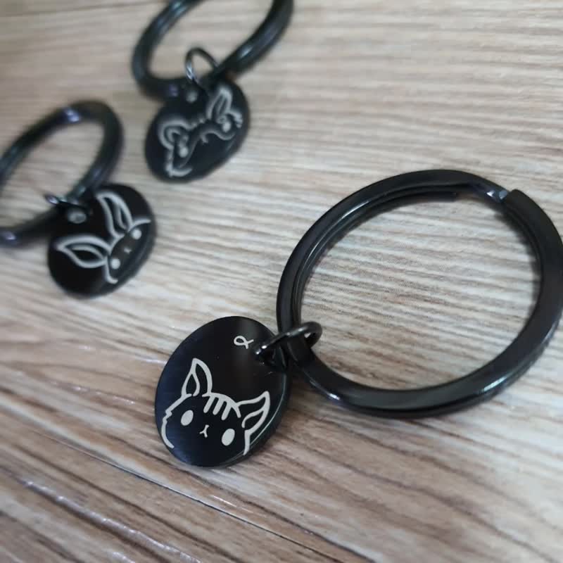 [Stainless Steel Animal Key Ring (Round)] Original Illustration・Cat Puppy Rabbit Key Ring Birthday Christmas