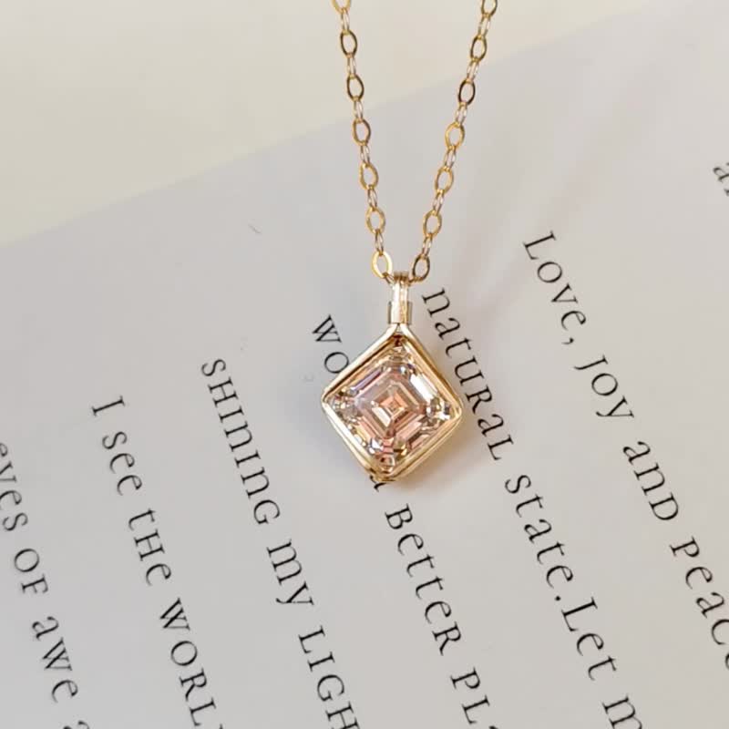 頂級品質仿鑽項鍊 晶瑩火彩培育石阿斯切吊墜 14KGF簡約項鍊 - 項鍊 - 半寶石 