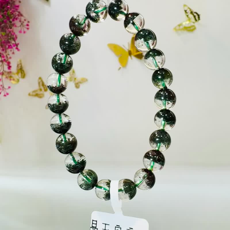 精品玻璃體半盆招財森林綠幽靈8mm17.46g正財事業貴人緣生意緣 - 手鍊/手環 - 水晶 