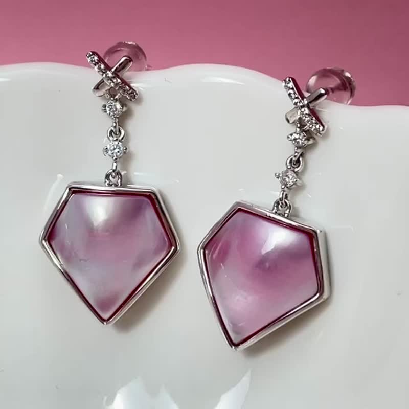 Magic purple mabe pearls, classical style, Silver , full of zircon, smart earrings - ต่างหู - ไข่มุก สึชมพู