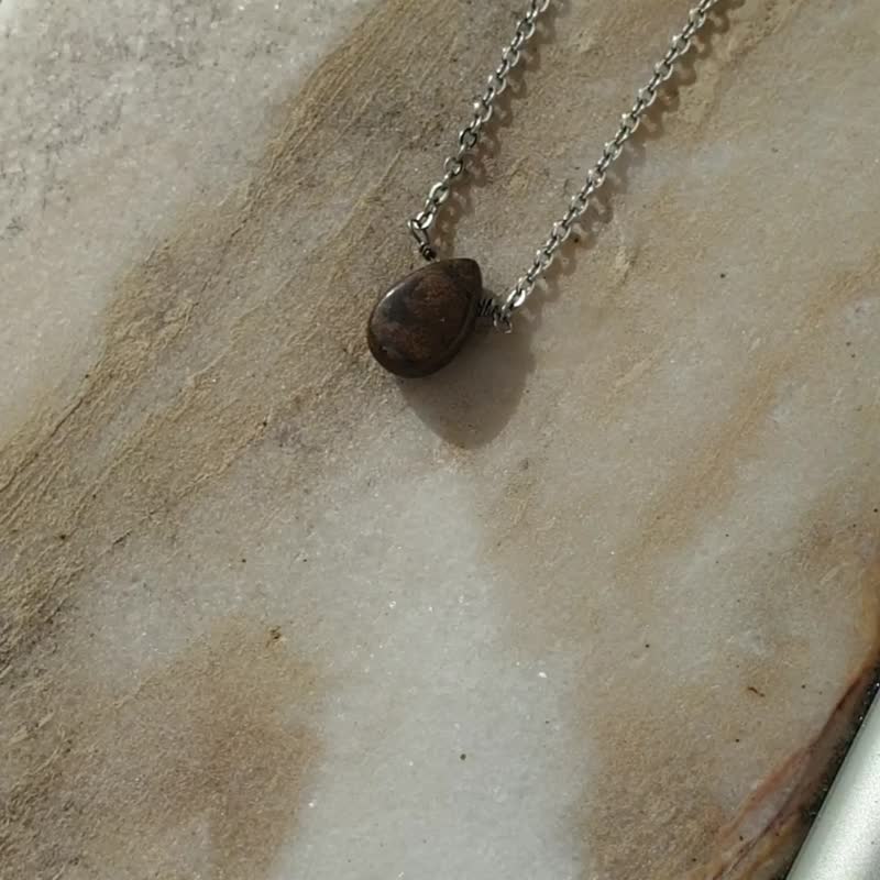 Bronzite Teardrop Necklace, 925 silver, boho style, Leo stone, Christmas gift - 項鍊 - 寶石 咖啡色