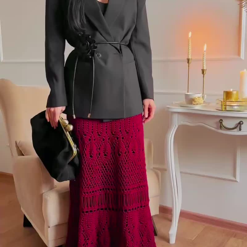 Hand crochet maxi skirt for women Handmade wool skirt Long knitted skirt S - 裙子/長裙 - 羊毛 
