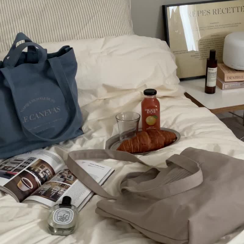 韓國 The Ally | CLAIR ECO BAG | 帆布袋 | 全藍 | 環保袋 手袋 - 手提包/手提袋 - 棉．麻 藍色